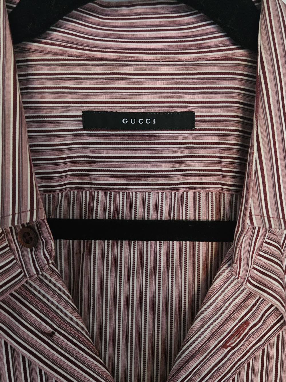 Tom Ford Gucci Men’s Burgundy and White Striped Dress Shirt